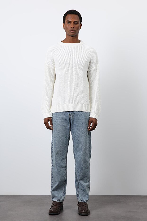 Ekru Örme Triko Erkek Kazak - 1