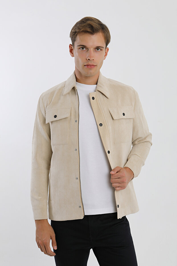 Double Pocket Flap Patterned Men's Coat with Snap Fasteners