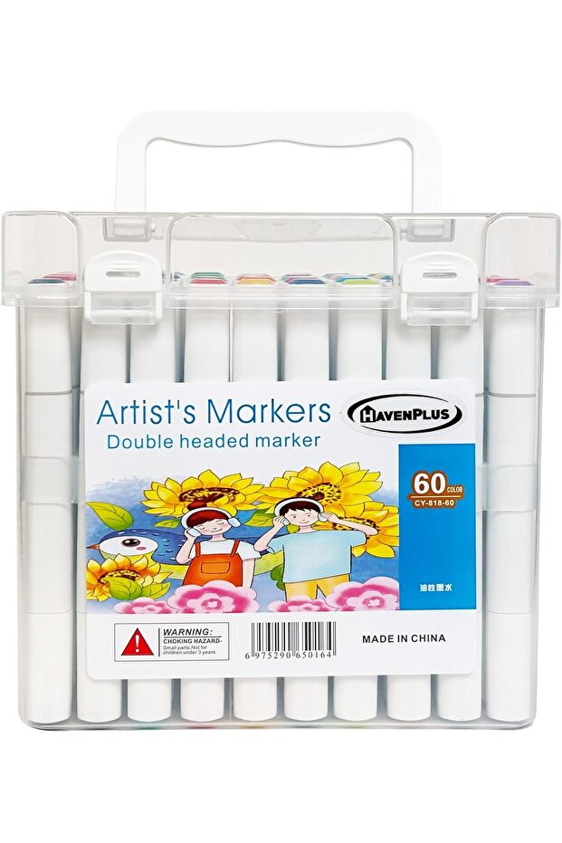 Dual Tip Art Markers, 60 Colours, Water-Based, Fine and Brush Tips