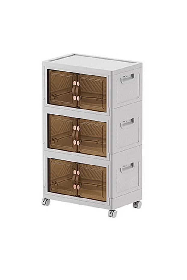 3 Layers Multi-Functional Foldable Storage Cabinet with Doors & Wheels (102L)