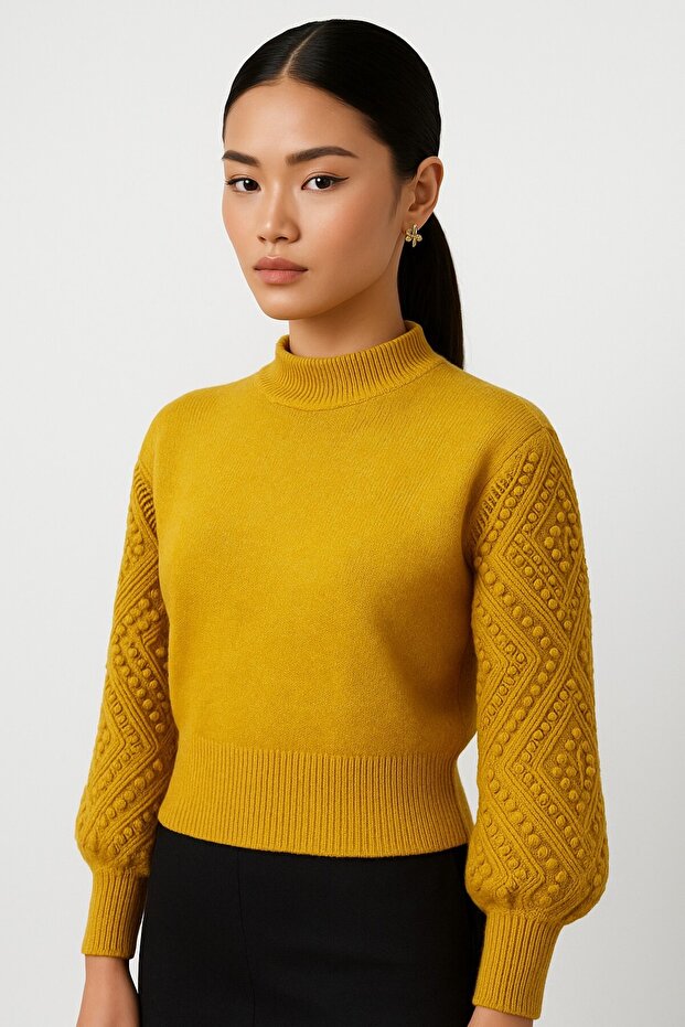 Embossed Patterned Color Knitwear-25K43781-Hardal-23