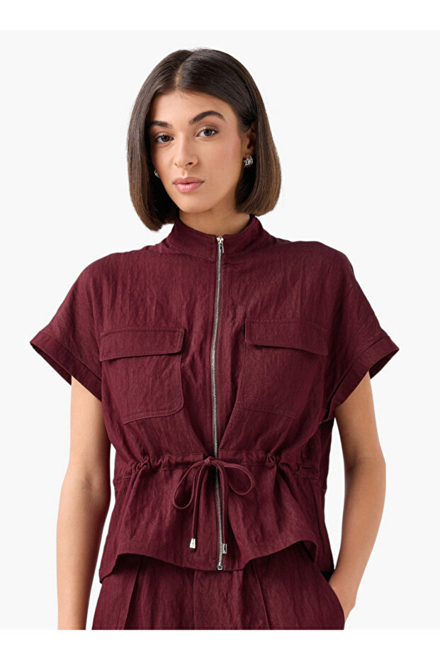 Drawstring Shirt with Extended Sleeves - 1