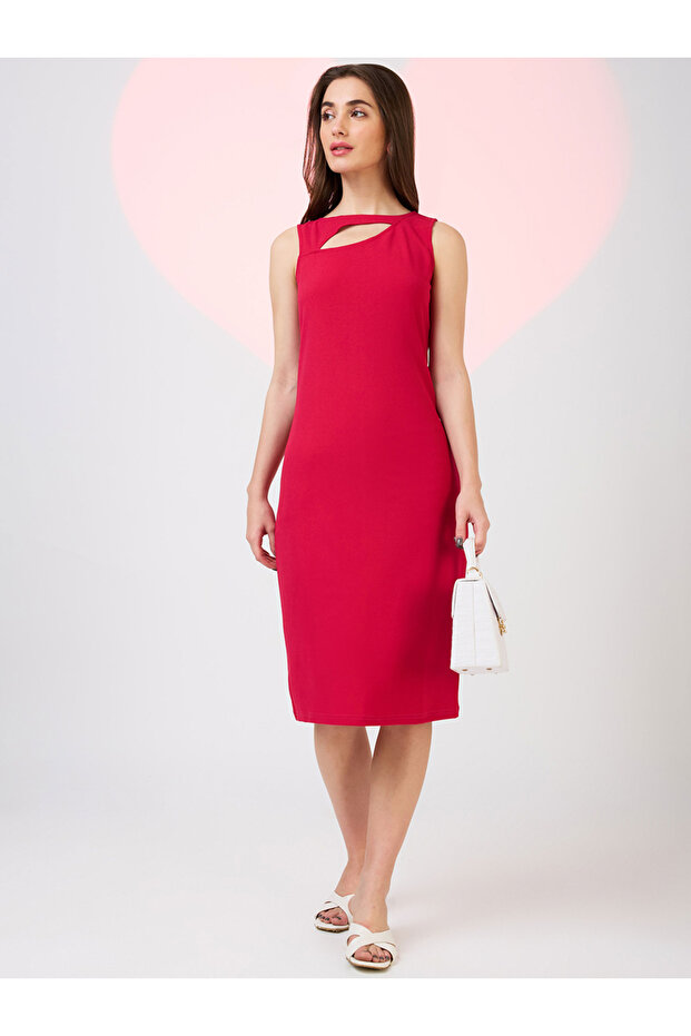 Red Cut Out Detail Back Slit Midi Dress