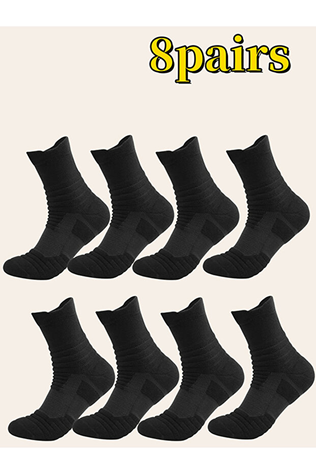 Pack of 8 - Black Crew Socks
