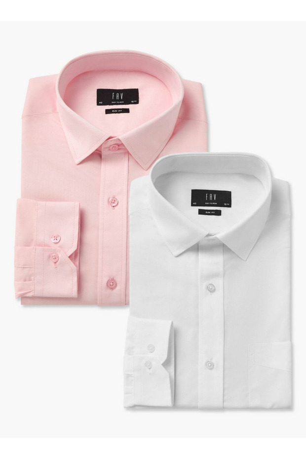 Set of 2 - Men Slim Fit Collared Long Sleeves Shirt