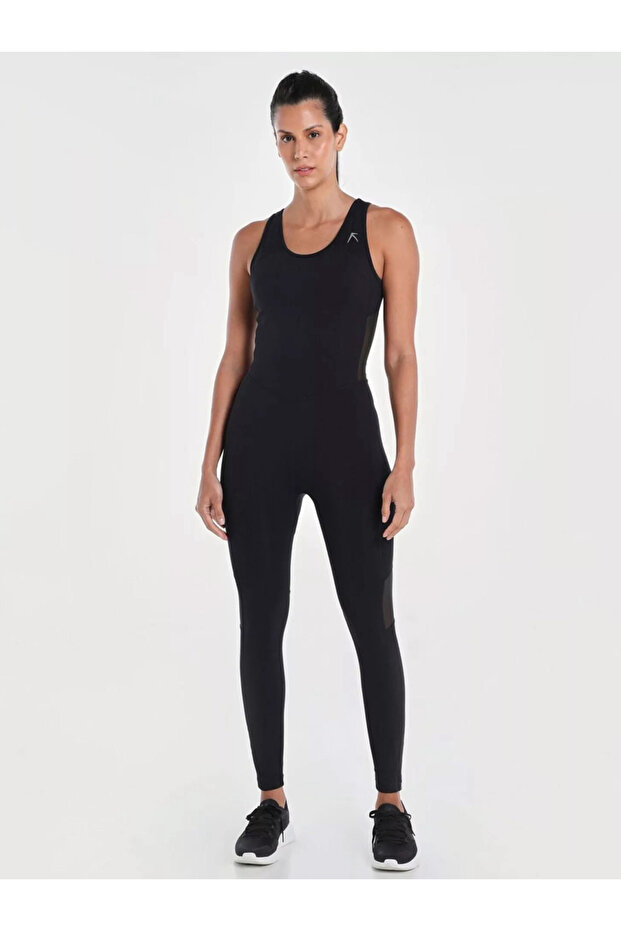 Women Black Vent Racy Plain Criss Cross Back Jumpsuit
