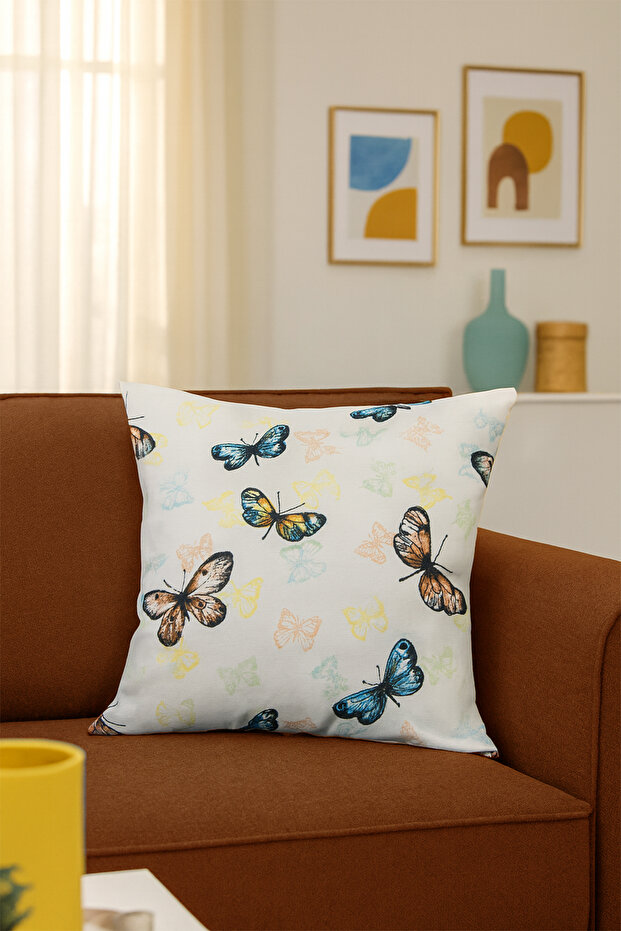 Duck Butterfly Throw Pillow Cover Beige Yellow V1 40X40