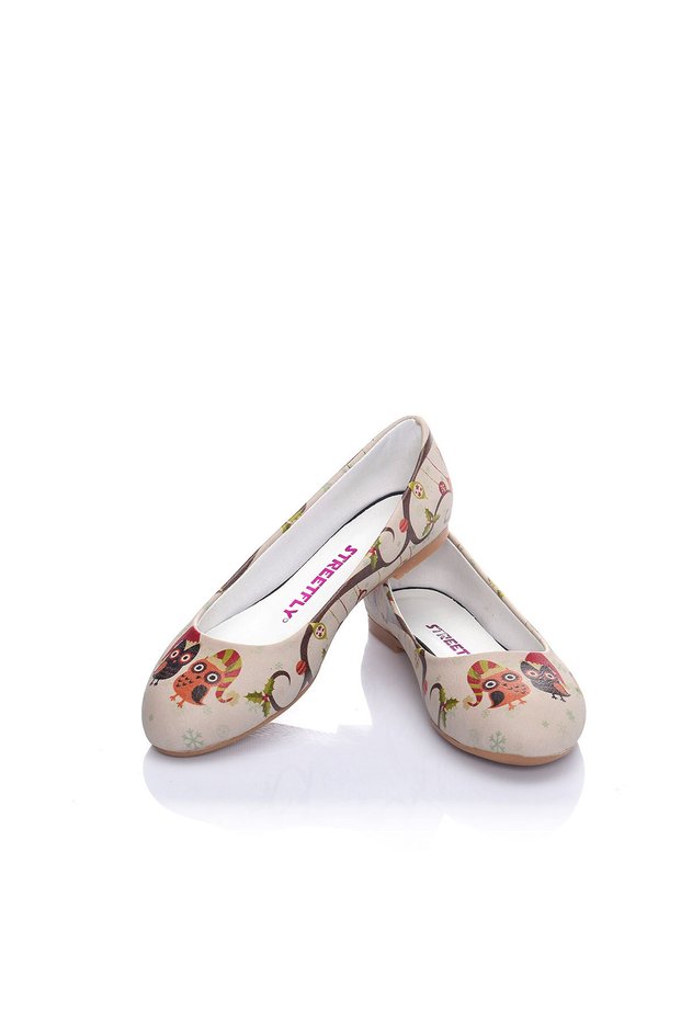 New Year Themed Printed Colorful Women's Ballerinas