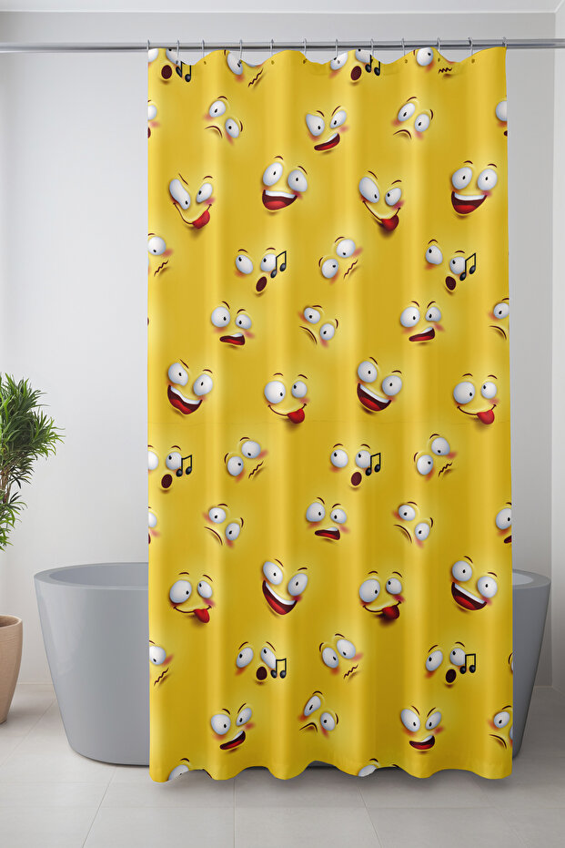 Bathroom Curtain, Yellow Emoji Pattern Shower Curtain, Bathtub Curtain, with Ring Gift 175X200Cm Bp-56