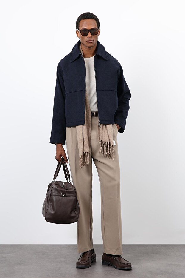 Lacivert Regular Fit Dokulu Erkek Mont - 1