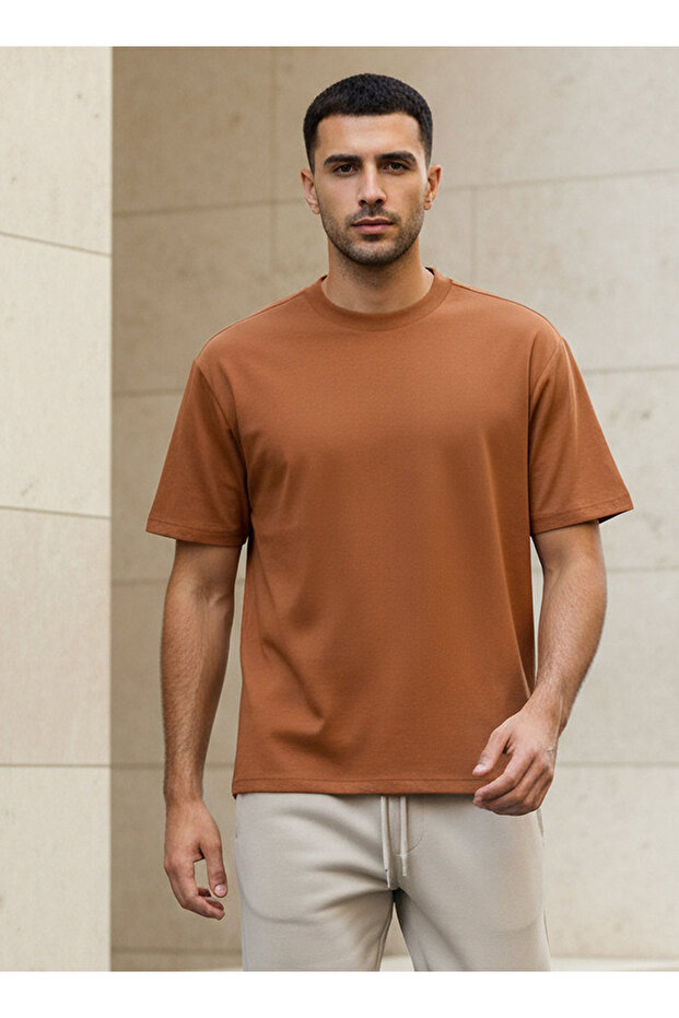 Men Relaxed Fit Crew Neck Drop Shoulder Sleeve T-shirt