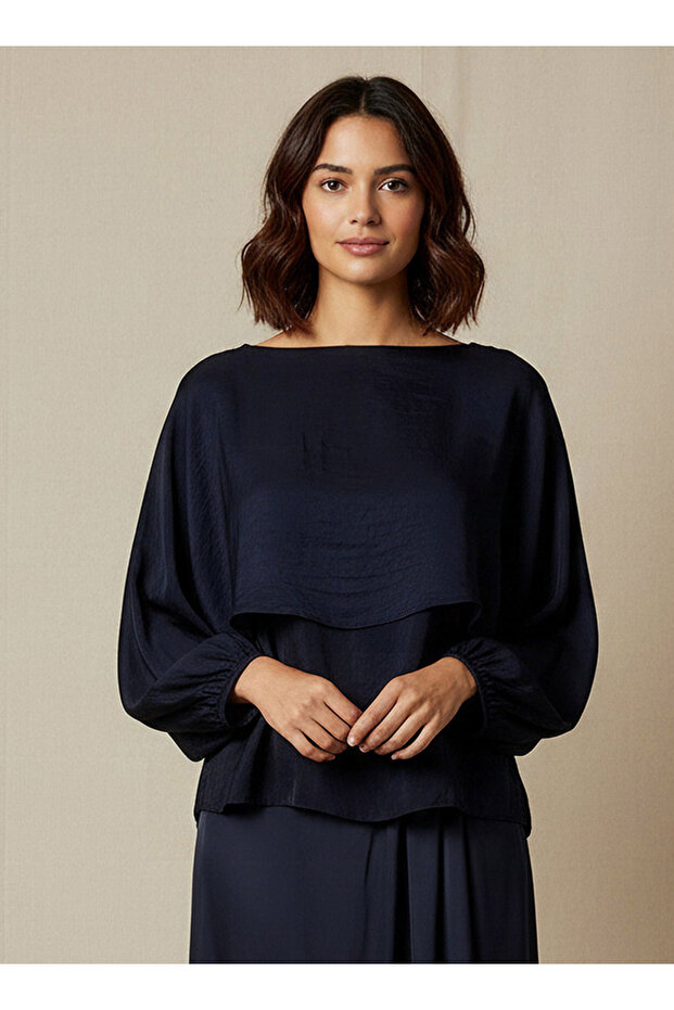 Regular Fit Layered Top with Boat Neck