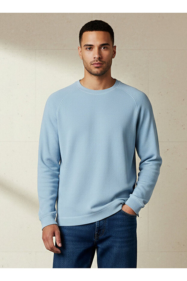 Men Regular Fit Crew Neck Long Sleeve Textured T-shirt