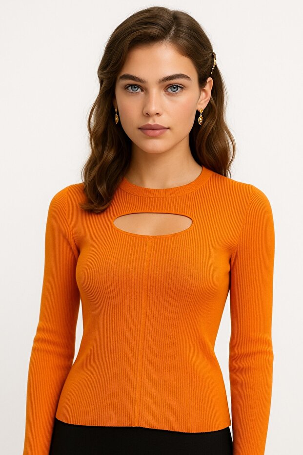 Thin Knitwear with Chest Detail-25K43723-Orange-37