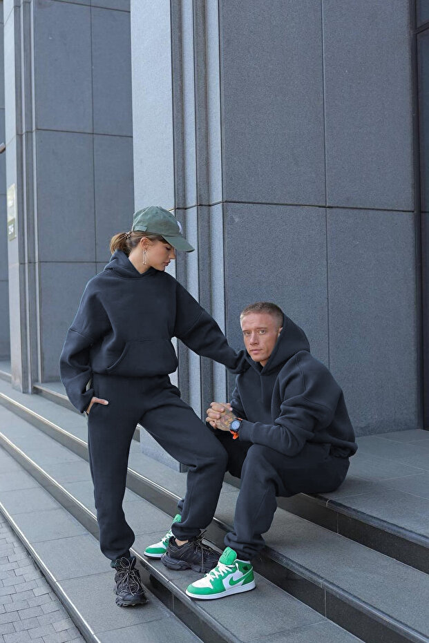Special Tracksuit Set for Couples, Fleece Thick Sweatshirt and Bottoms (1 Bottom 1 Top)