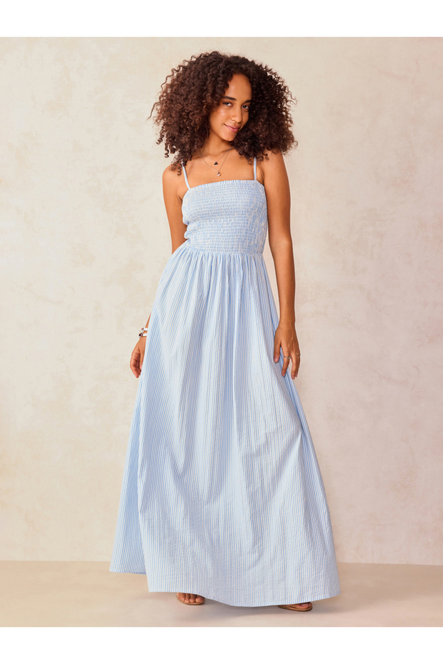 Blue Strappy Smocked Maxi Dress