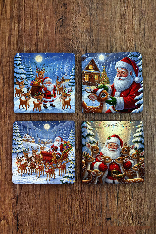 Natural Stone Coasters - Christmast New Year Printed 10X10Cm Ai Noel - Stone Coasters 528