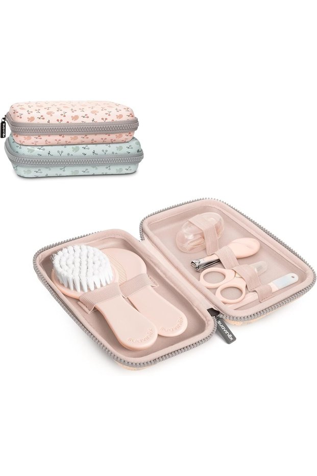 , Baby Care Kit Complete And Portable Baby Manicure Set Contains: Brush And Comb + Finger Toothbrush + Scissors + File + Nail Clipper, 6 Pieces