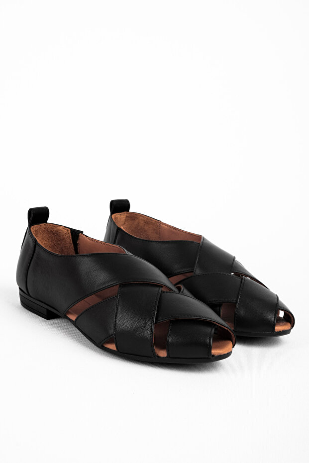Hanykadın Genuine Leather Cross Strap Ballerinas 4283