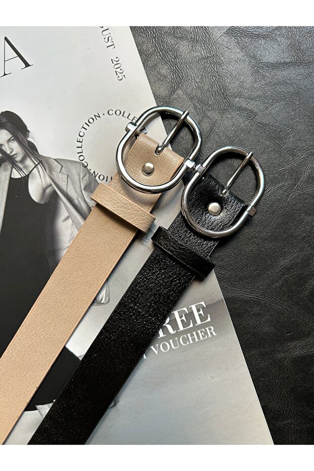 2-Piece Human Round Ring Pattern Women's Silver Buckle Belt Coat Belt Dress Belt Trouser Belt