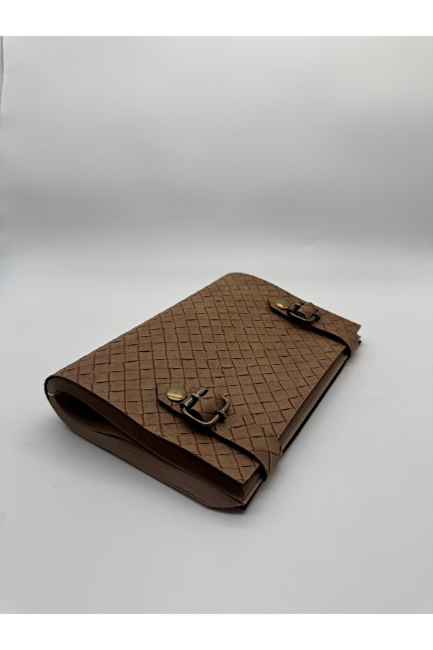 دفتر ملاحظات من الجلد الصناعي بنمط البقلاوة باللون البني - 1