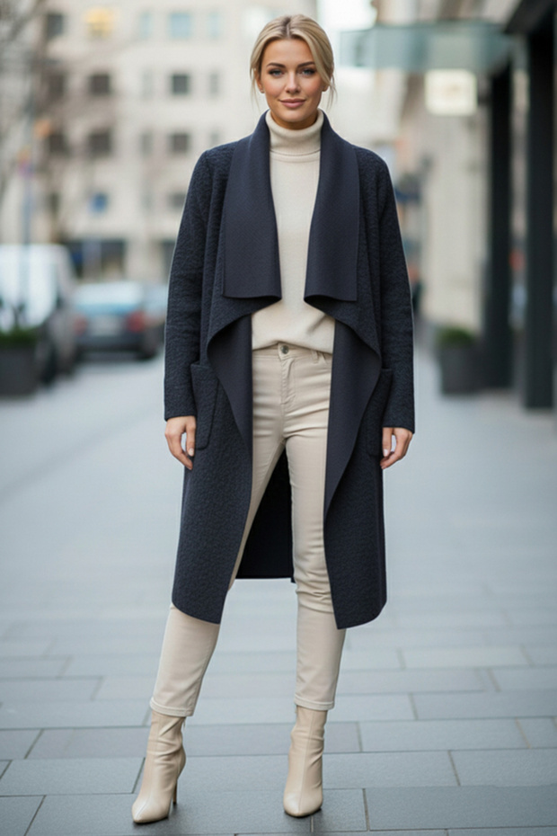 Italian Navy Blue Shawl Collar Long Sleeve Pocketed Slim Mottled Casual Cashmere Ov Oversized Okuma Jacket 105 65