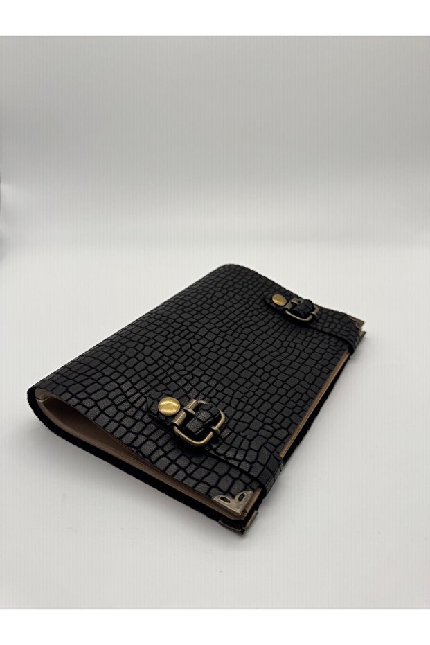 دفتر ملاحظات من الجلد الطبيعي بنسبة 100% بنمط التمساح باللون الأسود - 1