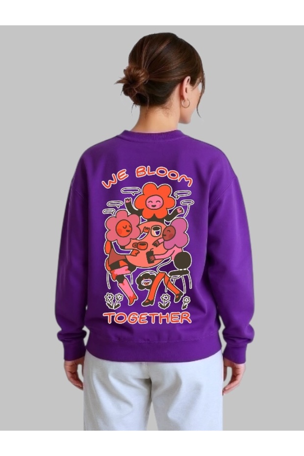 سويت شيرت بأكمام طويلة للجنسين We Bloom Together Transfer مطبوع مقاس كبير بياقة دائرية