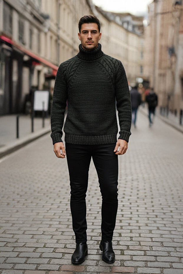 Erkek Balıkçı Yaka Kalın Kazak - 3