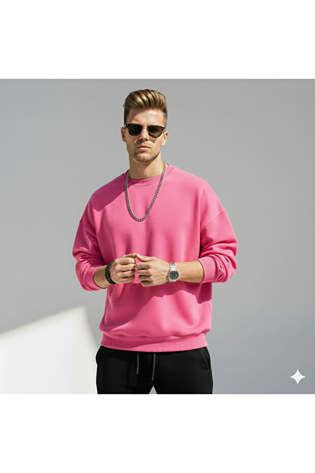 New Season Men's Loose Fit Sweatshirt | Oversized Crew Neck Thick Combed Cotton