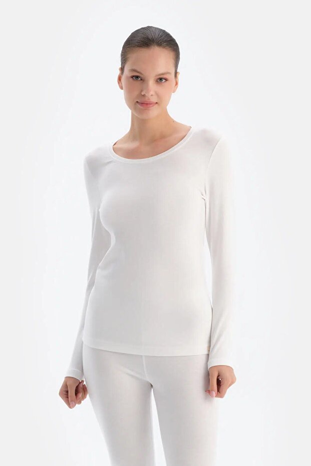 Women's Thermal Single Top, Wide Neckline, Long Sleeve, Thermal Underwear, 47% Polyester, 47% Viscose, 6% Lycra