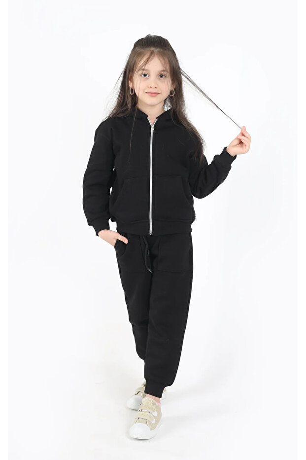 Girl's Zippered Hooded Tracksuit Set