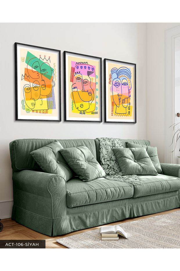 Shaped Portraits 3 Pieces Black Wooden Framed Painting Act