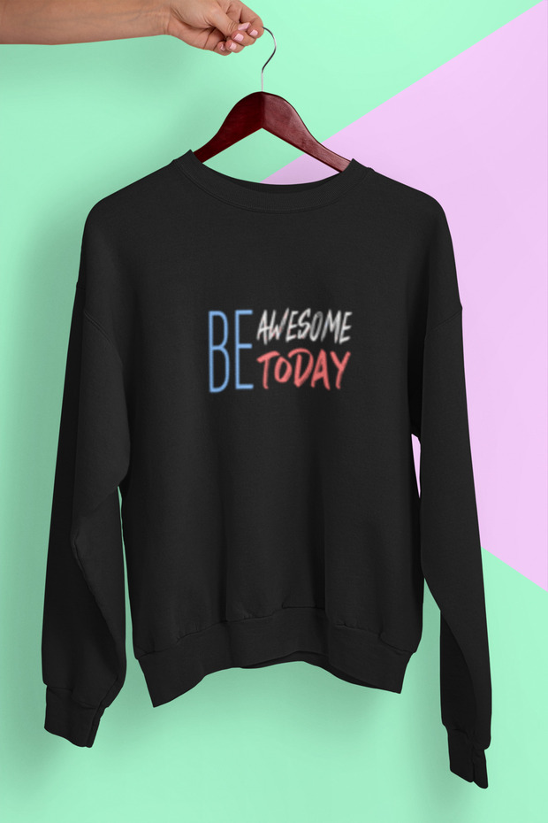 قميص رياضي من القطن مطبوع عليه عبارة BE AWESOME TODAY بأكمام طويلة وثلاث خيوط من نوع SHA مبطن بالصوف NISEX