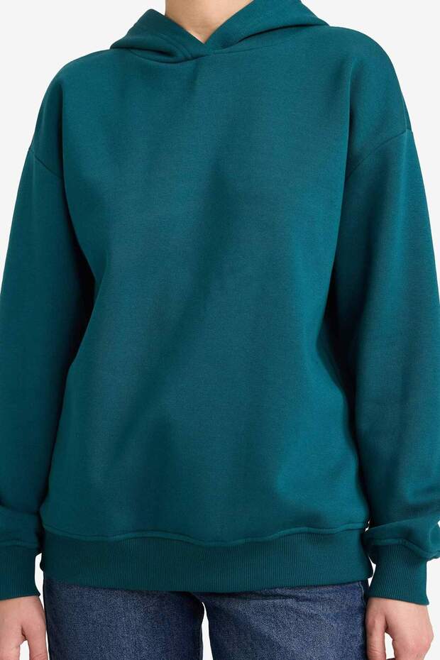 Relax Fit Kapüşonlu Basic Düz Kalın Sweatshirt D9935AX25WN - 4