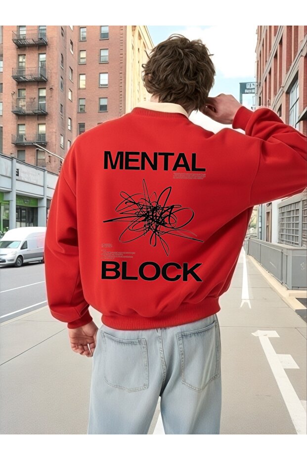 سويت شيرت للجنسين بأكمام طويلة من Mental Block Transfer مطبوع مقاس كبير ذو ياقة دراجة هوائية