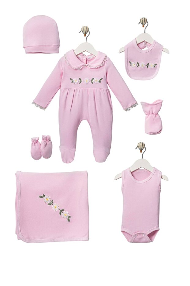 Baby Girl Mobile Daisy Patterned 7-Piece Bodysuit Hospital Discharge Set