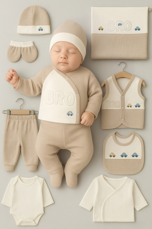 Baby Boy Newborn 10-Piece Luxury Hospital Release Newborn Gift Bodysuit Set with Car Stl7128