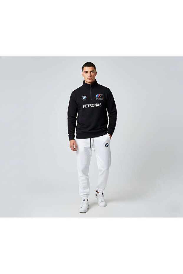 3 Iphalf Zipper Bmw Mpower Print Cotton Black Sweat White Sweatpants Set Bottom Top 2-Piece