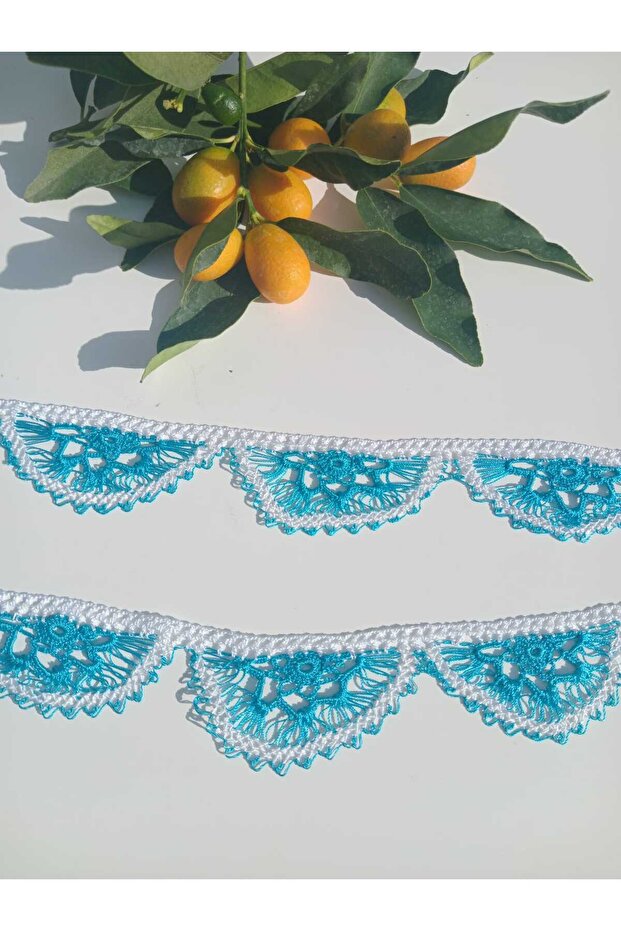 Turquoise Blue Needlepoint Handcrafted Towel Border 2 Pieces
