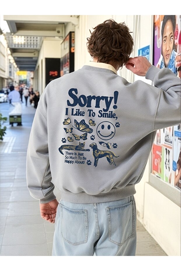 سويت شيرت بأكمام طويلة للجنسين من Sorry Transfer مطبوع مقاس كبير ذو ياقة دائرية