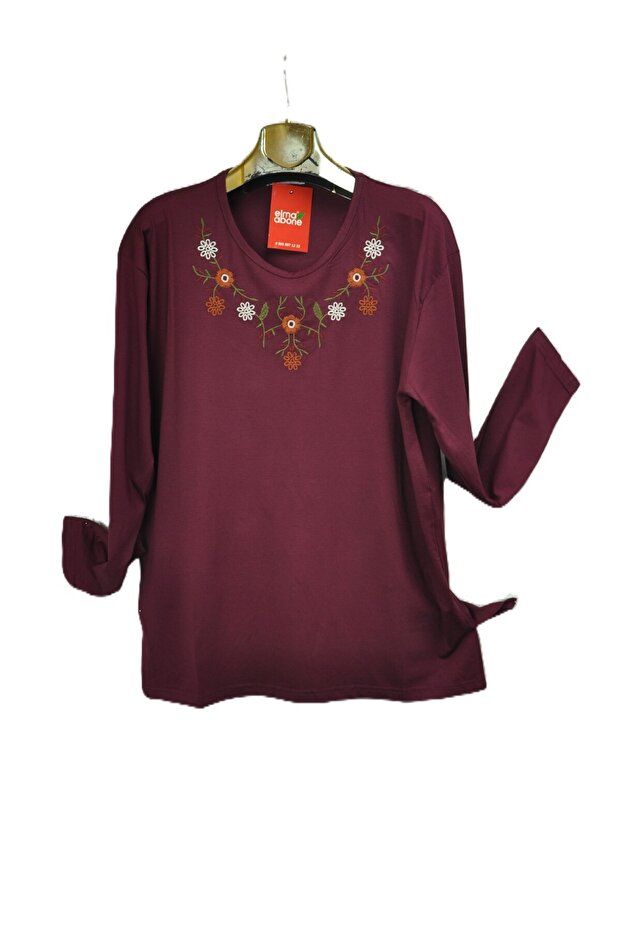 Plus Size Combed Cotton Embroidered Blouse