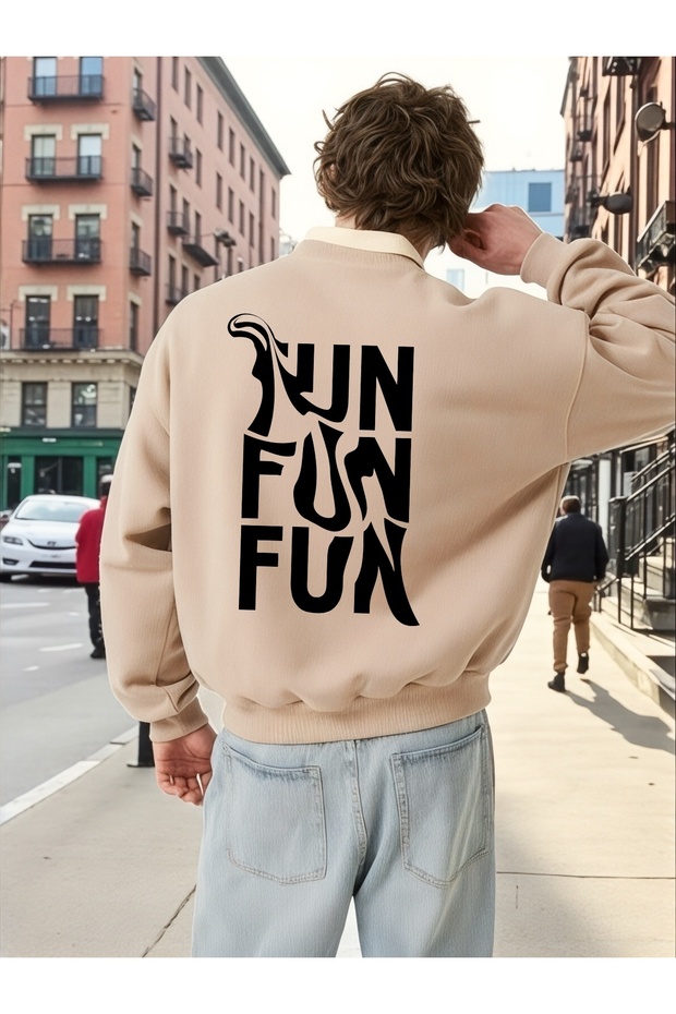 سويت شيرت بأكمام طويلة للجنسين من FUN Transfer مطبوع مقاس كبير ذو ياقة دائرية