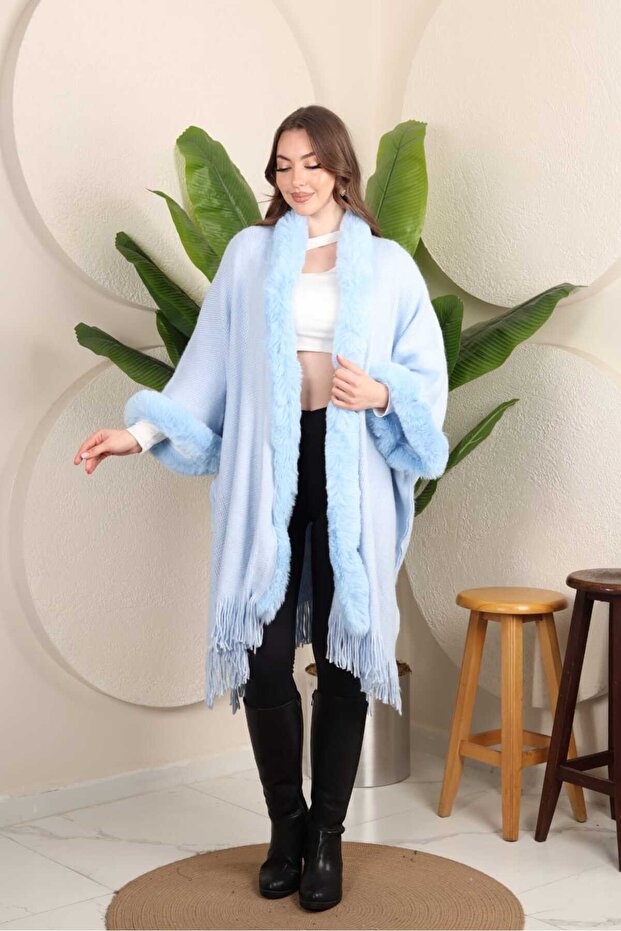 Triko Şardonlu Kürklü panço - 6