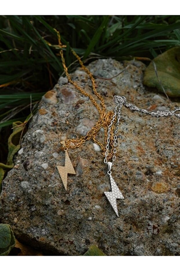 Gümüş Kaplama Şimşek Kolye - 6