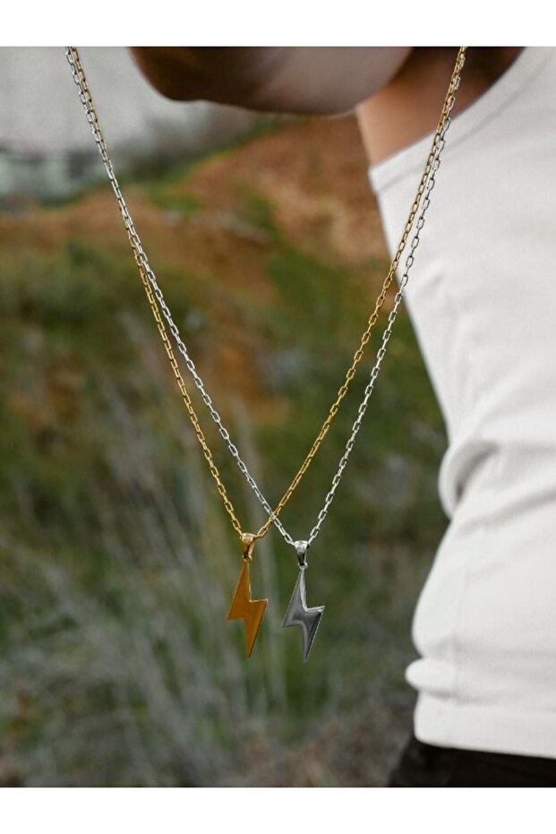 Gümüş Kaplama Şimşek Kolye - 5