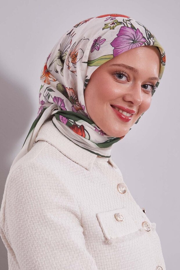 Emerald Daisy Pattern Cotton Scarf - 2