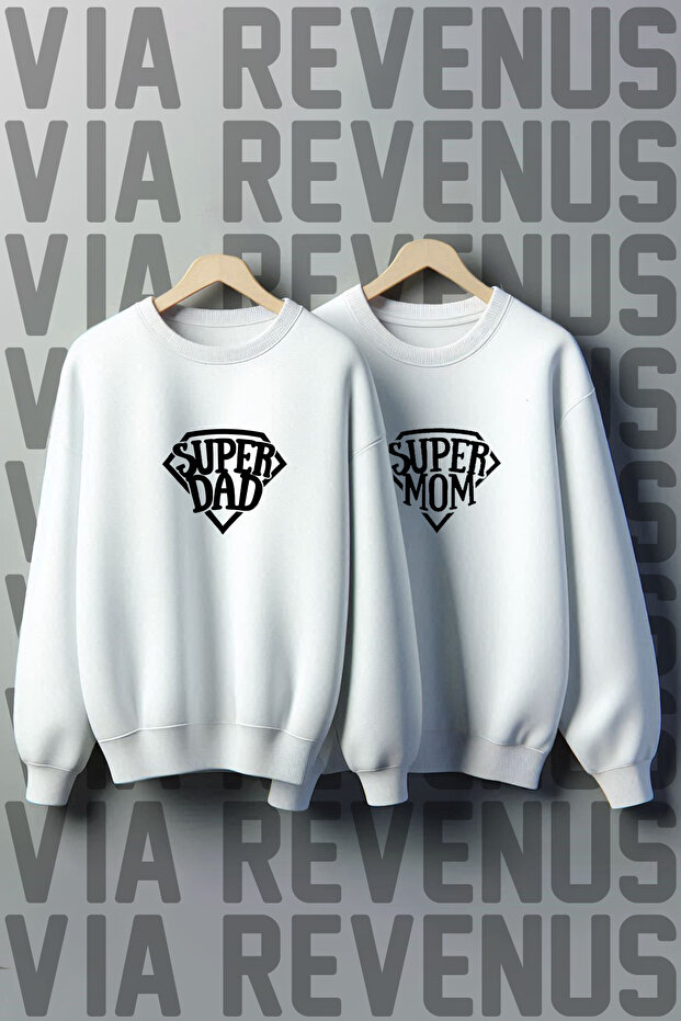 Super Mom & Super Dad Printed Crew Neck 3 Thread Fleece-Lined Wide Fit Lover Combination Sweatshirt