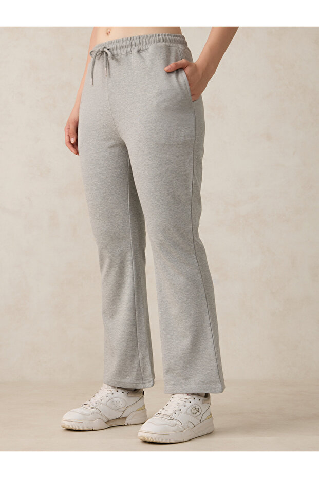 بنطال رياضي رمادي سادة أساسي واسع واسع الأرجل - 1
