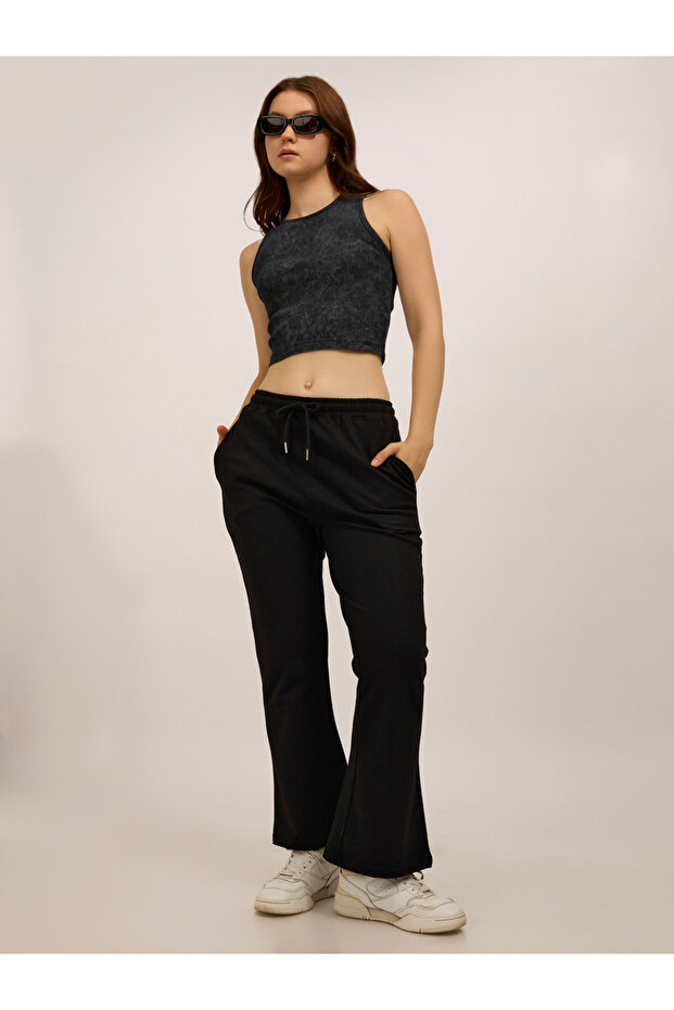 Black Basic Solid Flared Joggers - 6